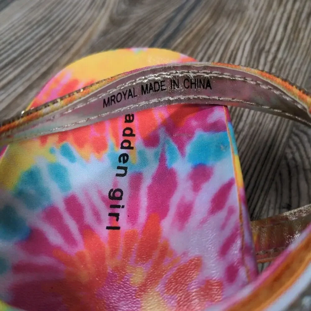 Madden Girl MRoyal Sandals Rainbow Tie Dye‎ Rhinestone Bling Strap Girls Size 1